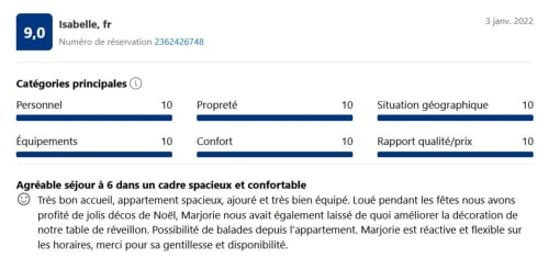 Avis 5 étoiles pour l'appartement de Marjorie au Lauzet-Ubaye avec une note parfaite de 10/10