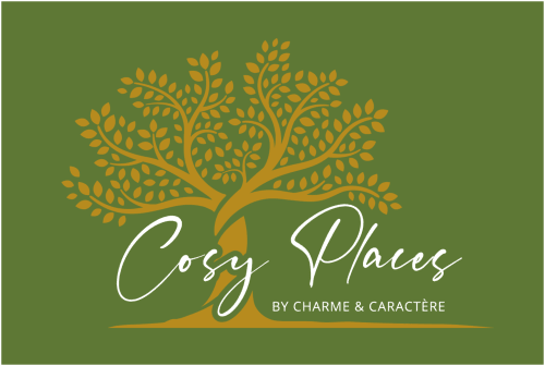 Cosy Places logo van Charme & Caractère met gouden boom op groene achtergrond voor Château d'Hassonville B&B