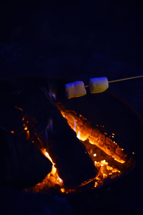 chamallow grillés au brasero en Tiny House Inspire en Berry Sologne