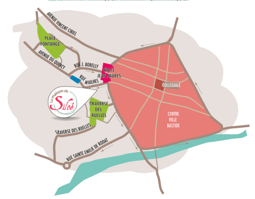 Carte de Villefranche de Rouergue localisant le gîte La Maison de Siloe près de la Place Jean Jaurès et du centre-ville Bastide.