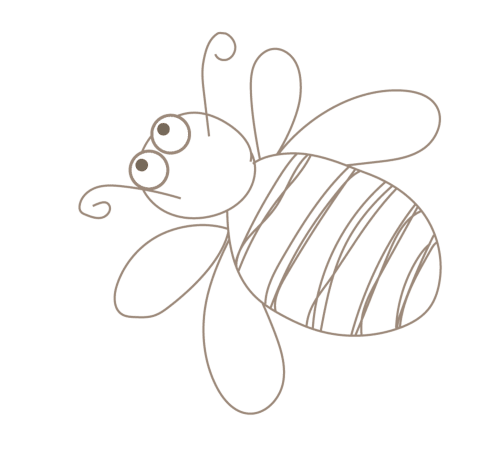 Dessin au trait fantaisiste d'une abeille aux rayures, illustration charmante pour La Maison De Siloe B&B à Villefranche de
