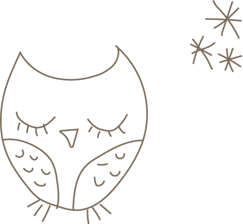 Illustration mignonne d'un hibou endormi avec des étoiles pour la Chambre d'hôtes La Maison De Siloe à Villefranche de Rouergue