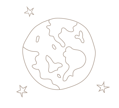Dessin au trait de la lune avec cratères et étoiles, évoquant les rêves et le ciel nocturne à La Maison De Siloe à Villefranche de