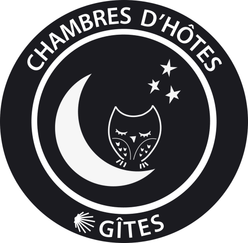 Logo Chambres d'Hôtes Gîtes La Maison De Siloe à Villefranche-de-Rouergue : chouette endormie sur croissant de lune avec étoiles