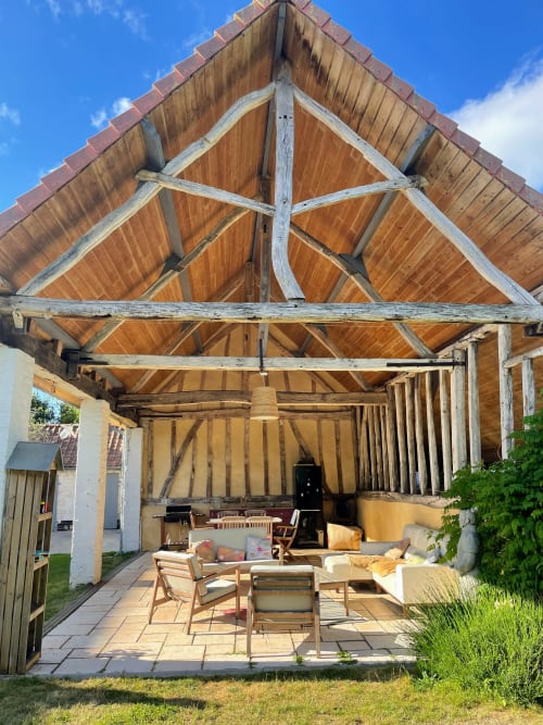 Terrasse et cuisine d'été, Gaston en Baie, Baie de Somme, gîte 15 personnes