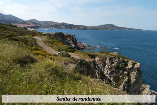Sentier de randonnée côtière avec falaises rocheuses et mer bleue, près du gîte Vernet-les-Bains