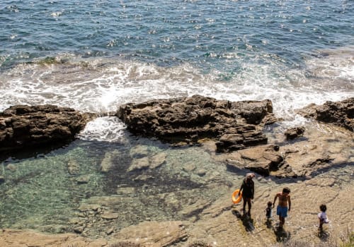 Cala rocosa en Denia con familia nadando y practicando snórkel cerca del hostel Room Boutique 32