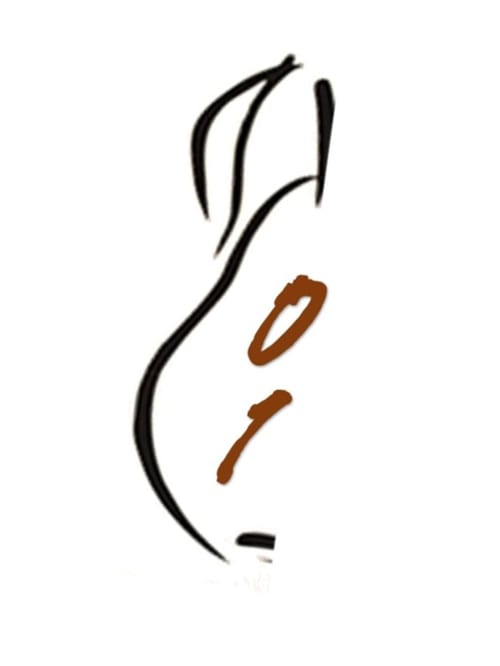 Desenho minimalista em traços de uma haste de planta com folhas no apartamento Armação Beach Residences