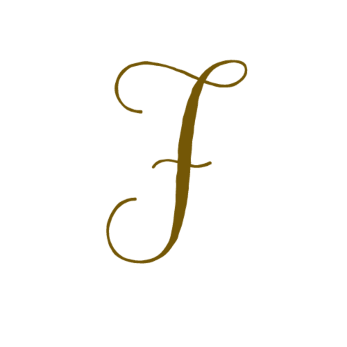 Letra decorativa serif 'J' en oro oliva, tipografía elegante para Casa Rural El Fontano
