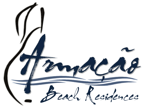 Logo das Residências Armação com texto estilizado e design de ondas, identidade visual de hospedagem à beira-mar portuguesa