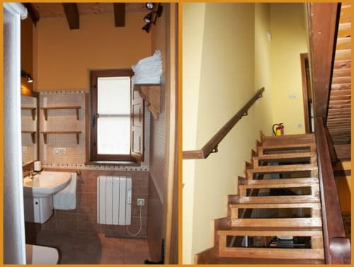 Baño con lavabo y escalera del hotel Turismo en Sanabria en Zamora, España