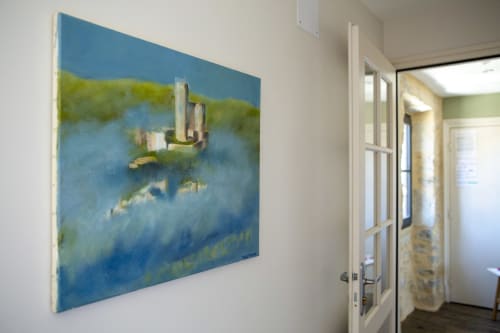 Peinture des ruines historiques d'une tour dans l'eau à La Maison De Siloe, Villefranche de Rouergue