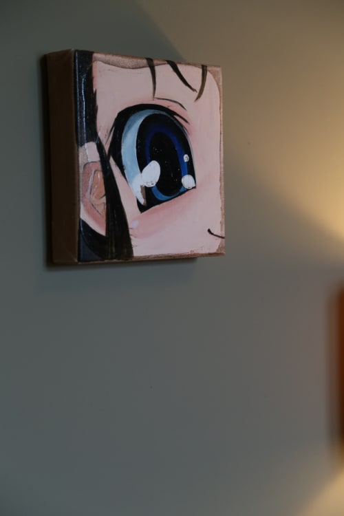 Anime-style eye painting in Chapter 5 room at Le Grand Duc boutique hotel in Valenciennes, France