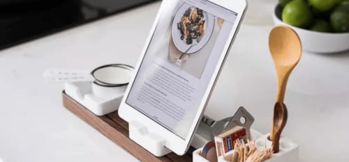 Charm Discovery BnB kitchen display with tablet recipe, wooden spoon, and matches in Leiria, PT