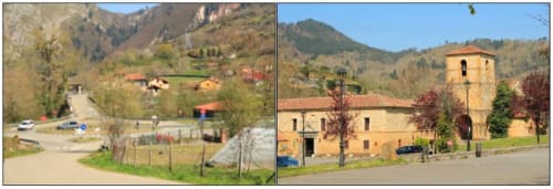 Exterior del hotel La Venta de Miyares con edificio de piedra y vistas a las montañas en Asturias, España