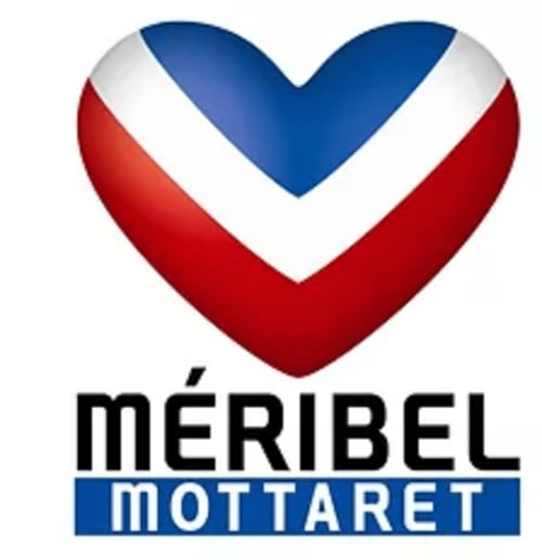 Logo Méribel Mottaret avec cœur rouge et bleu pour le gîte CMD Méribel Le Pralin aux Allues