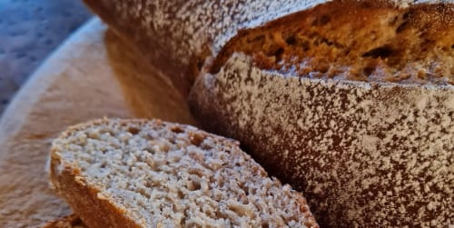 Pain artisanal fait maison au Domaine de Labrousse en Périgord – pain de campagne à la croûte dorée et mie fraîche en Dordogne