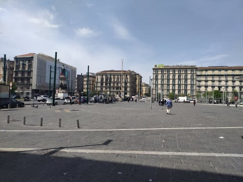 Piazza del Gesù in Naples with historic Neapolitan buildings and city square view from Royal Rooms Station Napoli