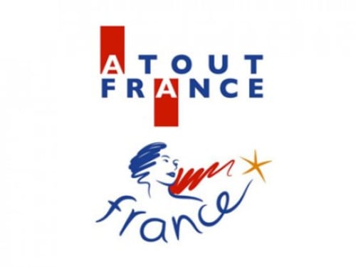 Atout France and France tourism logo with stylized French woman profile and star emblem