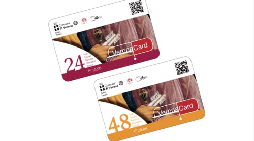Verona Card tourist passes showing 24-hour and 48-hour options with €15 and €20 pricing for Verona attractions