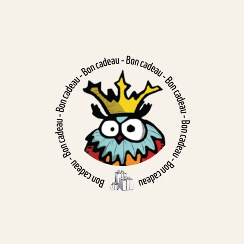 Logo fantaisiste de hibou couronné avec le texte « Bon cadeau » pour le gîte Le Grand Duc à Valenciennes