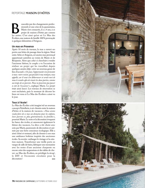 Mas des Ecoliers - Article de presse Maisons de Campagne