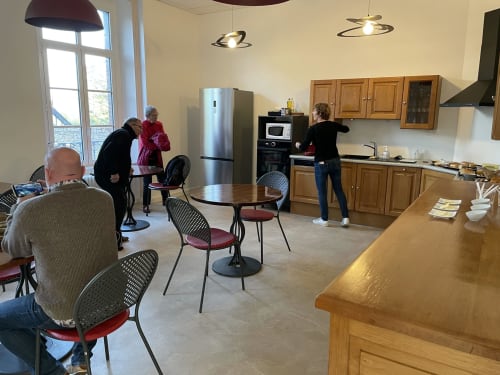 Large kitchen and dining room