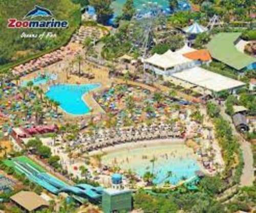 Aerial view of Zoomarine theme park in Armação de Pêra with pools and attractions