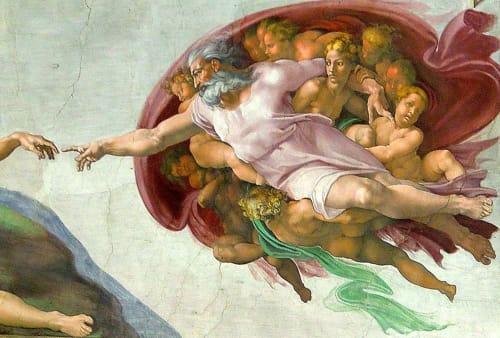 Renaissance fresco depicting God creating Adam, iconic Sistine Chapel artwork in Rome near AD Trastevere Guest House