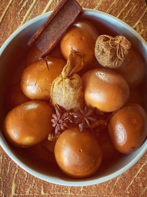 Spiced eggs in broth at La Guirtelle bed and breakfast, Lainsecq, France