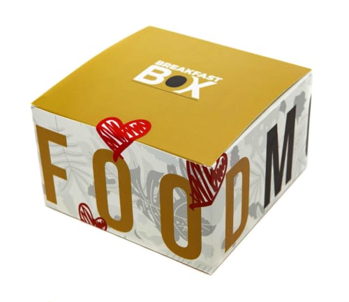 Gold breakfast box with heart design for Maison Vaticana Guest House Rome