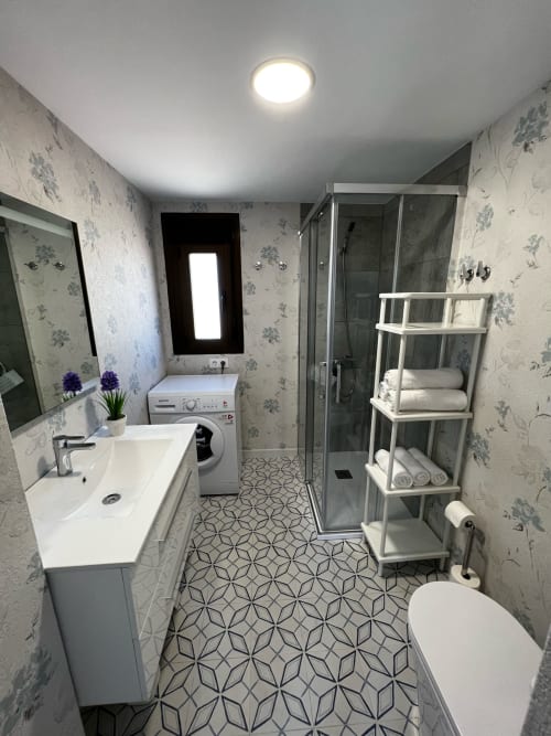 Baño, ducha, aseo, toallas baño, toallas manos, lavadora