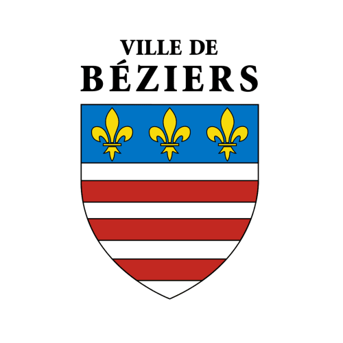Blason de Béziers aux trois fleurs de lis d'or et aux bandes rouges horizontales