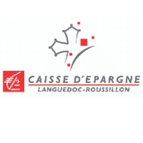 Logo de Caisse d'Épargne Languedoc-Roussillon avec design de fleur stylisée, Béziers