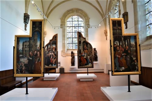 Renaissance art gallery with religious paintings in Valenciennes museum chapel