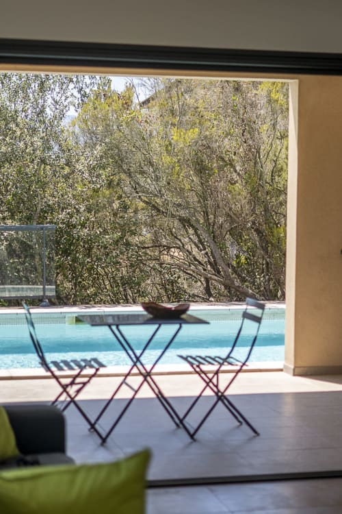 View on swimming pool from ground floor bedroom