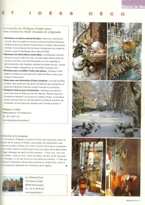 Philippe Collet's Christmas décor tips for Le Grand Duc B&B in Valenciennes with festive baskets and winter scenes