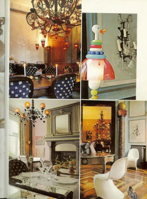 Le Grand Duc luxury B&B in Valenciennes: elegant dining, modern seating, ornate chandeliers, and decorative accents.