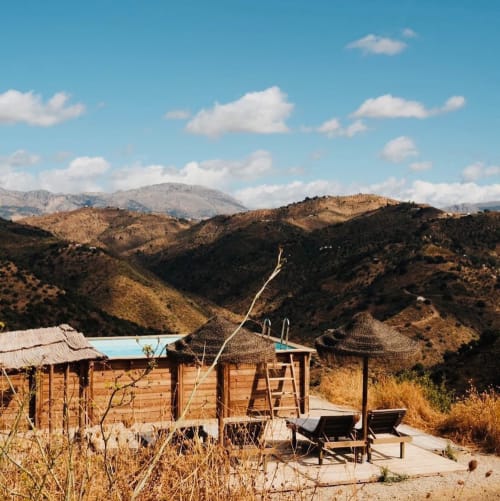 Piscina, campo, montaña, terraza