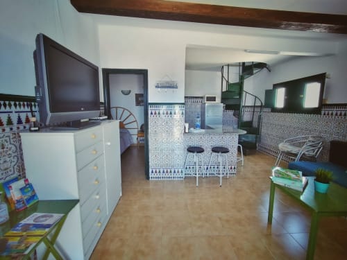 Panoramic image of Casita's living room on the beach