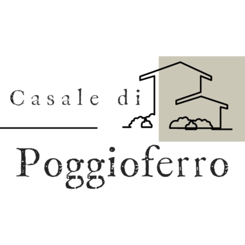 Logo Casale di Poggioferro B&B con illustrazione di casa a due piani a Poggioferro, Toscana