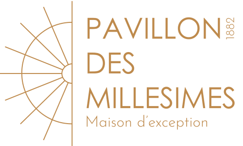 Logo Pavillon Des Millésimes avec design solaire, hôtel-boutique et spa Lussac