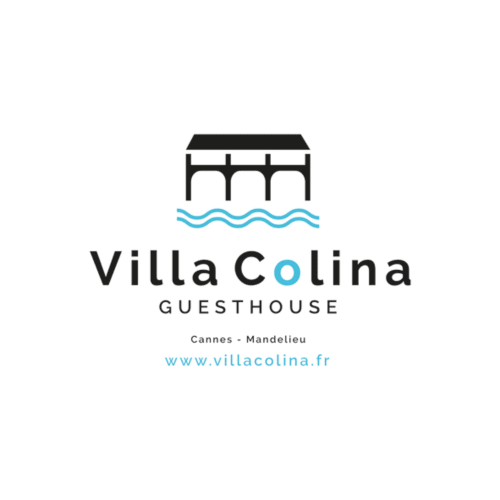 Logo de la Villa Colina Guesthouse - boutique hôtel à Cannes-Mandelieu avec pavillon en arche et design aquatique