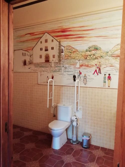 Habitación Rossinyol|Sant Martí de Centelles-Alcoba situada en la planta baja y con vistas a la soleada era de la masía, pensada y adaptada para personas con discapacidad o con movilidad reducida. Su cama es doble y tiene incrustaciones de marquetería, mientras que el armario se ofrece más bajo, pensado para servir una mayor comodidad de acceso.