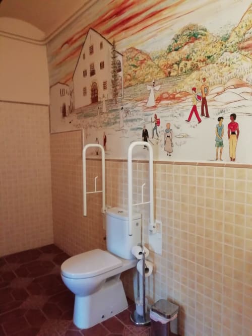 Habitación Rossinyol|Sant Martí de Centelles-Alcoba situada en la planta baja y con vistas a la soleada era de la masía, pensada y adaptada para personas con discapacidad o con movilidad reducida. Su cama es doble y tiene incrustaciones de marquetería, mientras que el armario se ofrece más bajo, pensado para servir una mayor comodidad de acceso.