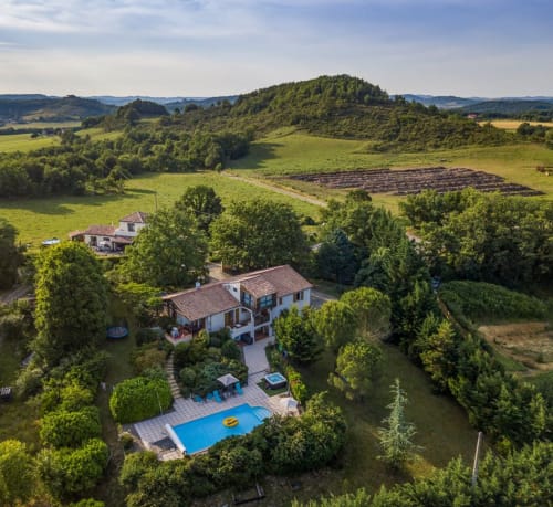 Drone view from our guesthouse for holidays in Ariege