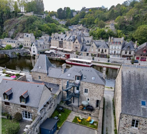 port of dinan, aerial view, along the river, front row, rents, holiday