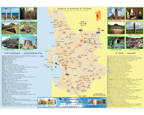 Mappa della provincia di Oristano evidenziando siti archeologici e musei a Torre Grande, Sardegna