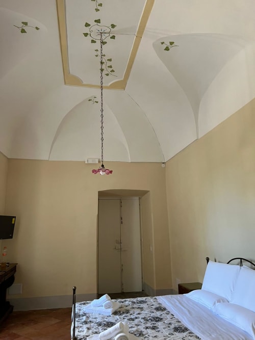 Spaziosa camera da letto a Palazzo Porta, Procida con volta a botte, pianta rampicante e vista giardino
