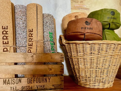 Artisan breads from Pierre bakery displayed in wooden crate, Montaut vacation rental